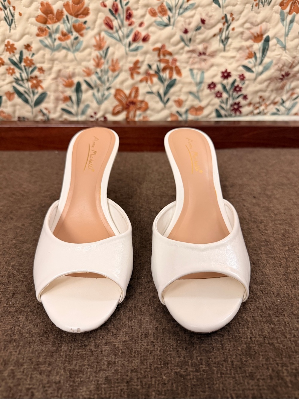 Anne Michelle White Open-Toe Slip-On Heel